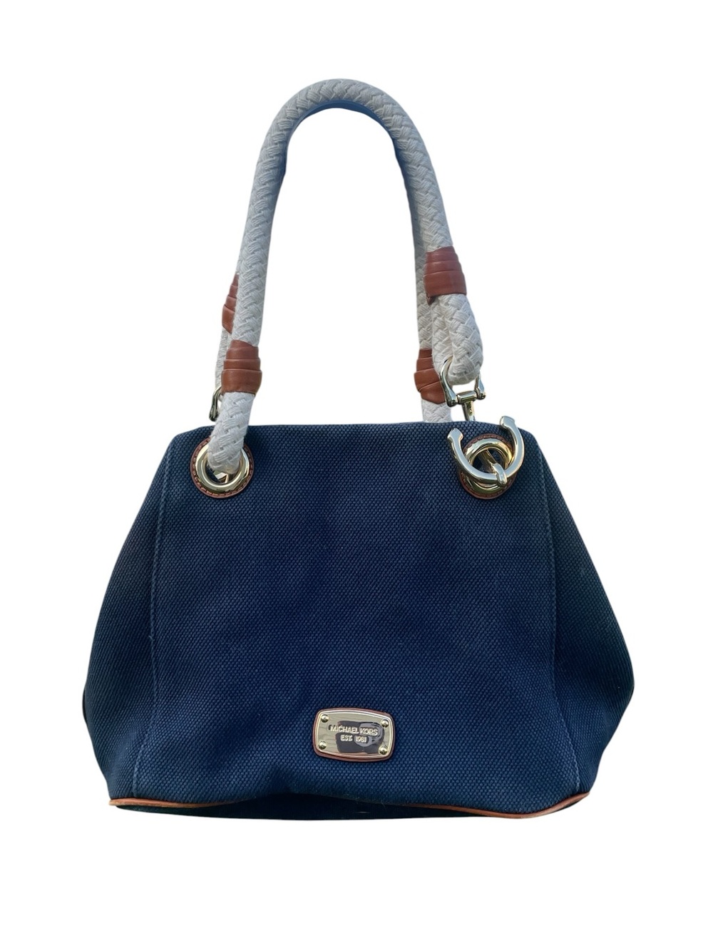 Michael Kors Navy Blue Nautical Handbag, Rope Strap,‎ Gold Hardware, EUC